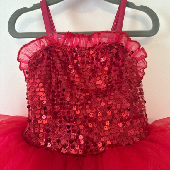 Little Girls Red Sequined Dance Costume - Picture 2 of 7